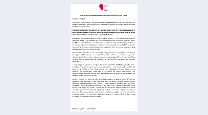 Thumbnail image of British Society for Heart Failure (BSH) Statement document.