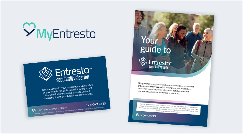 Small screen shots of two ENTRESTO guides the user will be able to download